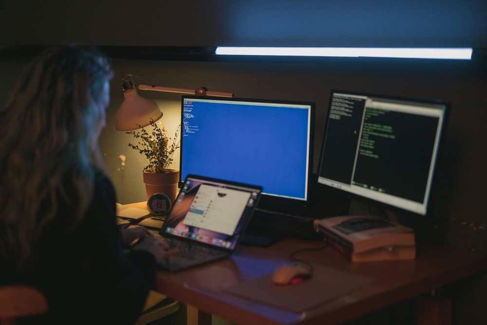 Woman assessing her business security